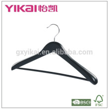Matte black wide shoulder coat wooden hanger with round bar and non-slip tube